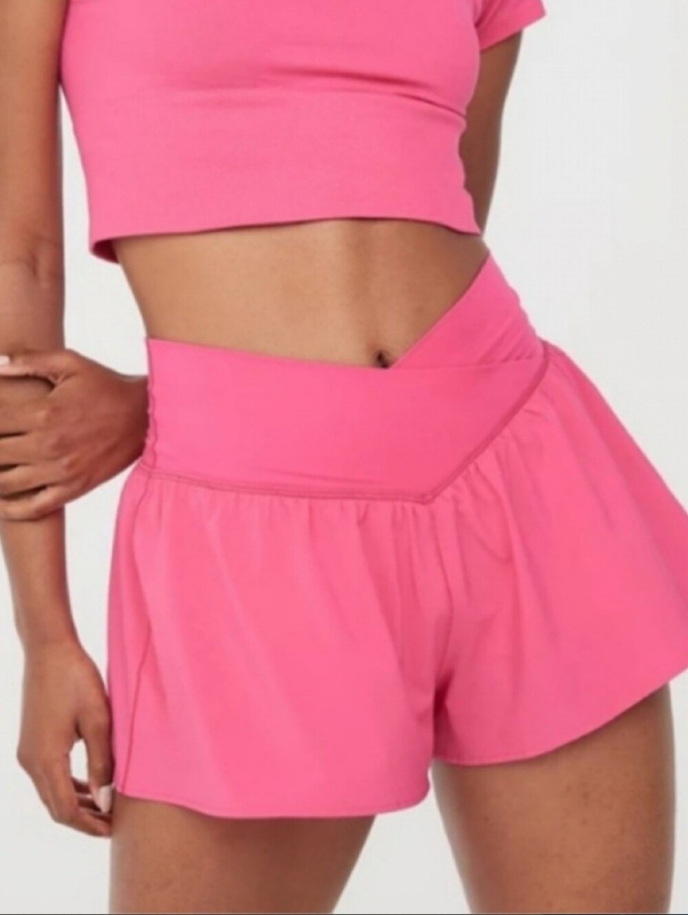 Aerie High Rise Pink Athletic Shorts with Crossover Waistband Size Sm